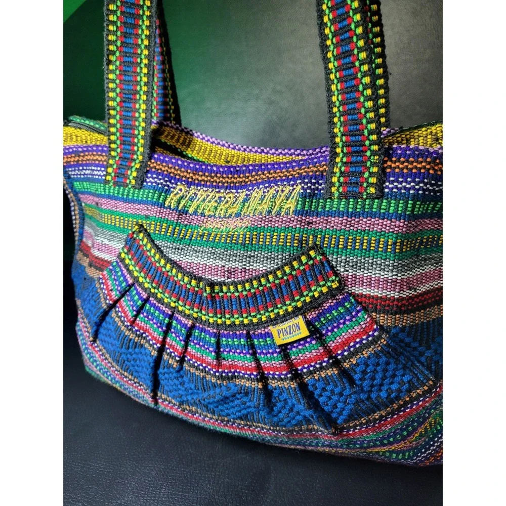 Riviera Maya Pinzon Hobo Shoulder Bag Bright Striped Woven Zipper Purse Beach